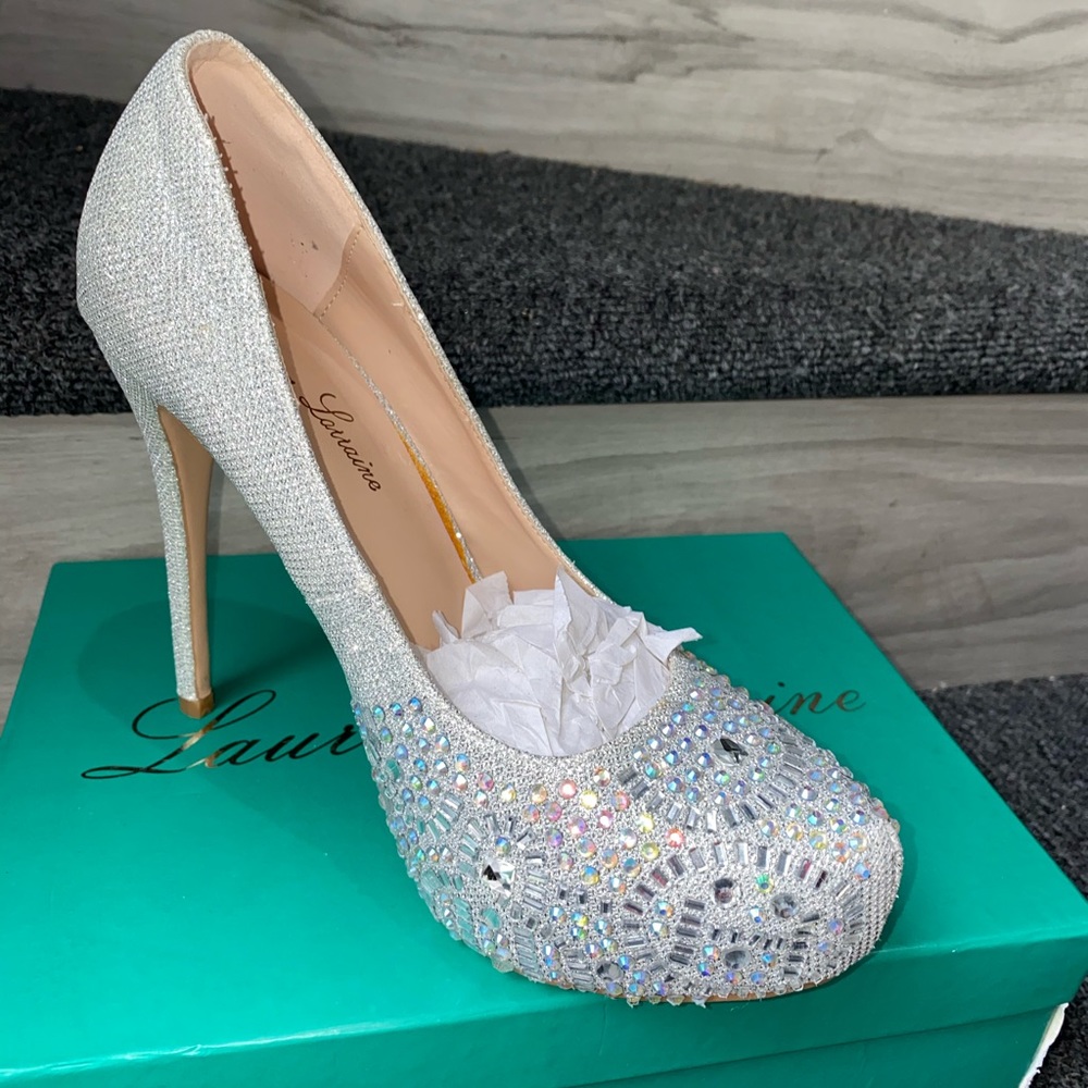 Lauren Lorraine silver jeweled high heels